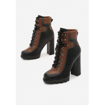 Black-Brown Tied boots on a high post 8532-159-black/brown