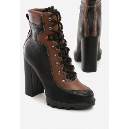 Black-Brown Tied boots on a high post 8532-159-black/brown