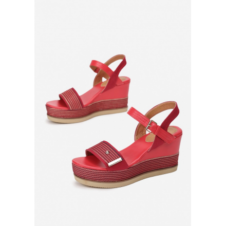 Czerwone Sandały damskie na koturnie  6280-64-red